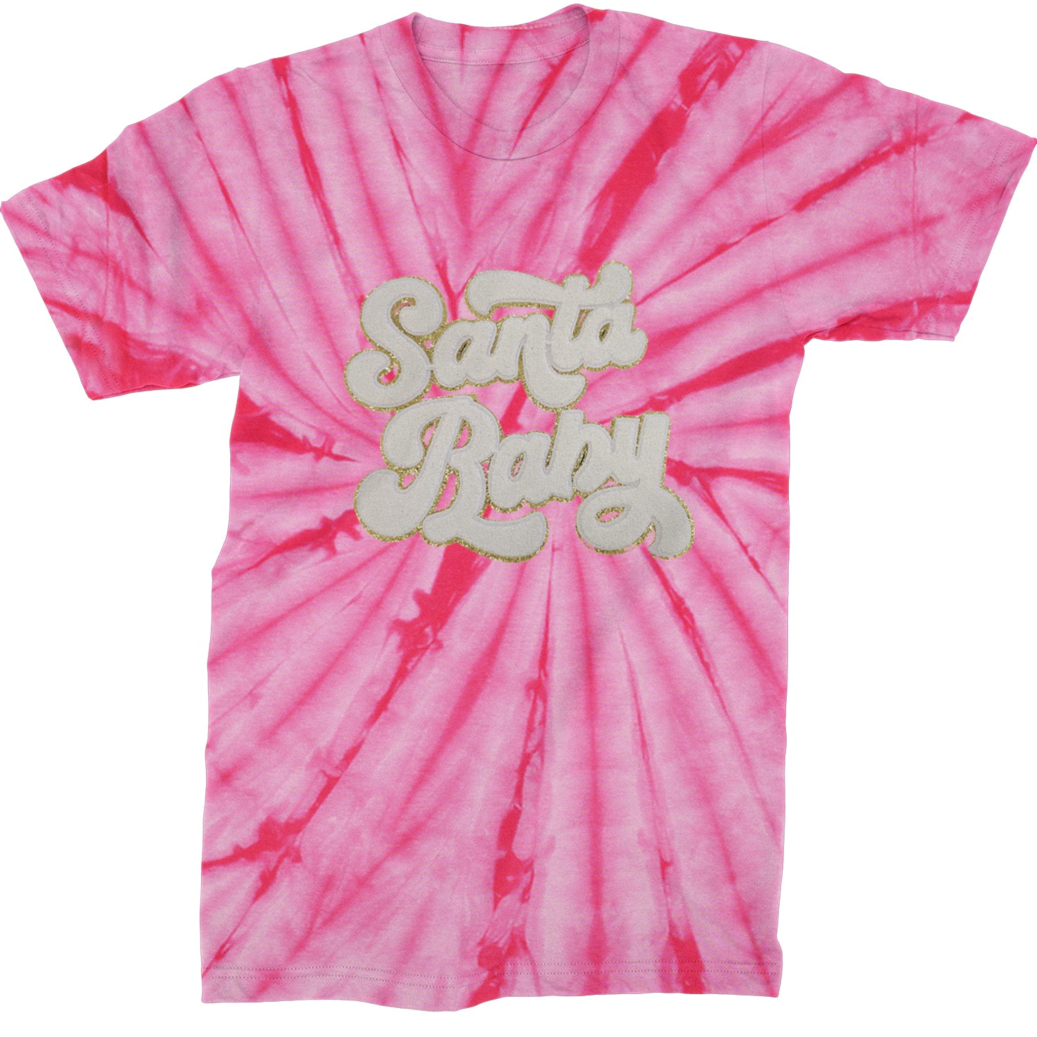 White Santa Baby Chenille Patch  Mens T-shirt Tie-Dye Spider Pink