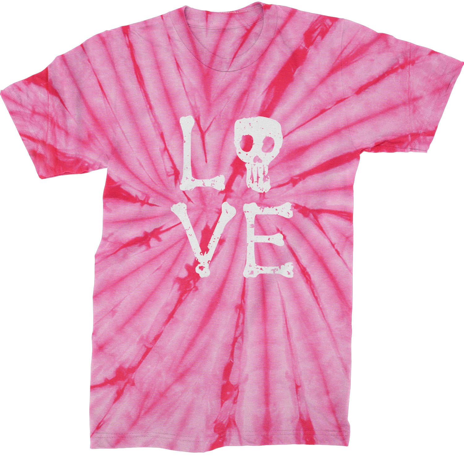 Love Skeleton Bones Mens T-shirt Tie-Dye Spider Pink