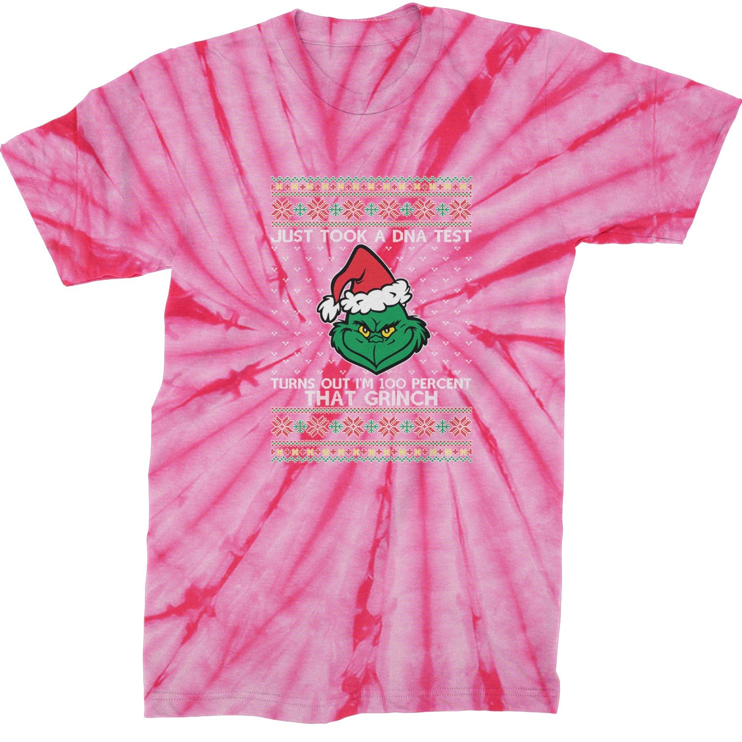 One Hundred Percent That Gr-nch Ugly Christmas Mens T-shirt Tie-Dye Spider Pink