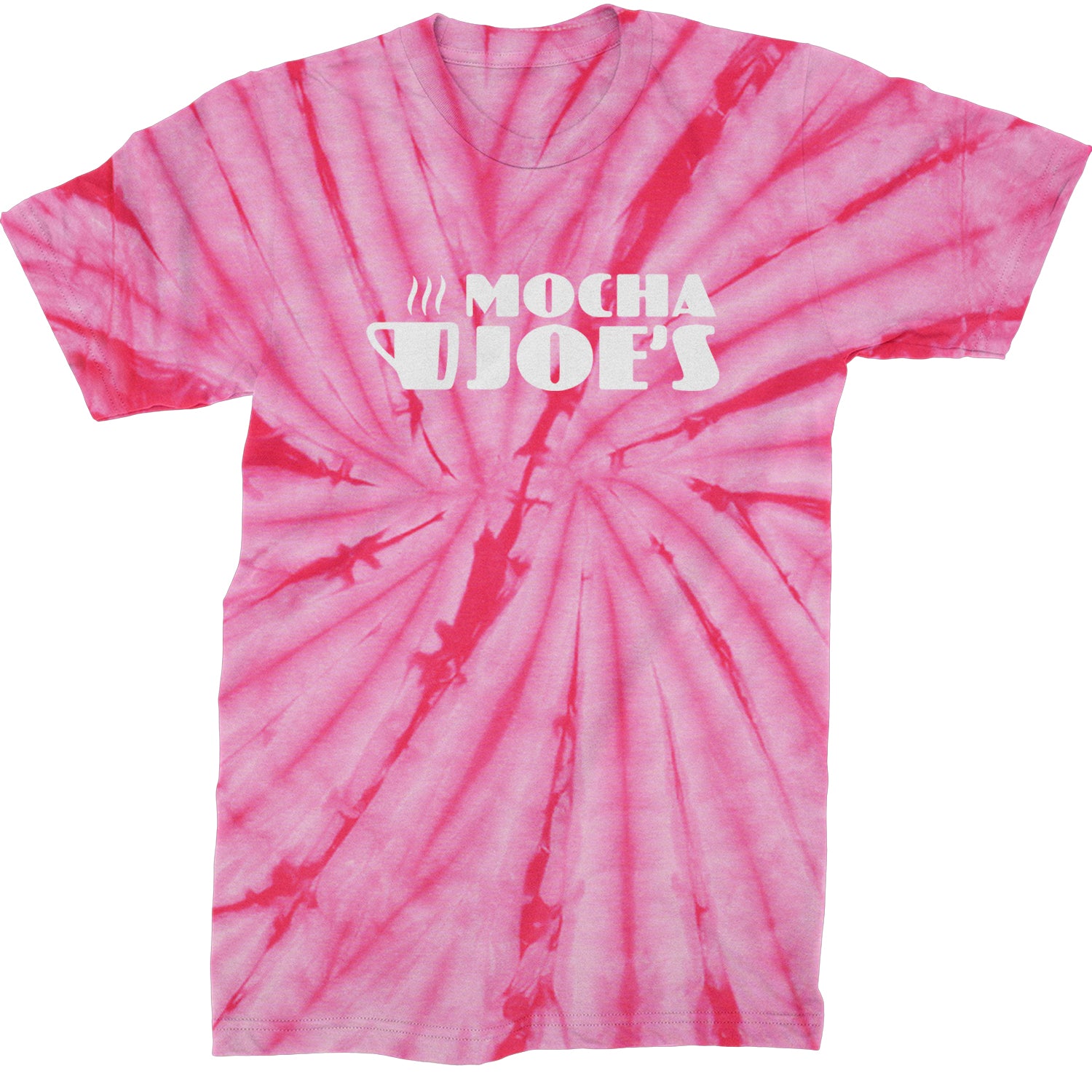 Mocha Joe's Enthusiastic Coffee Mens T-shirt Tie-Dye Spider Pink