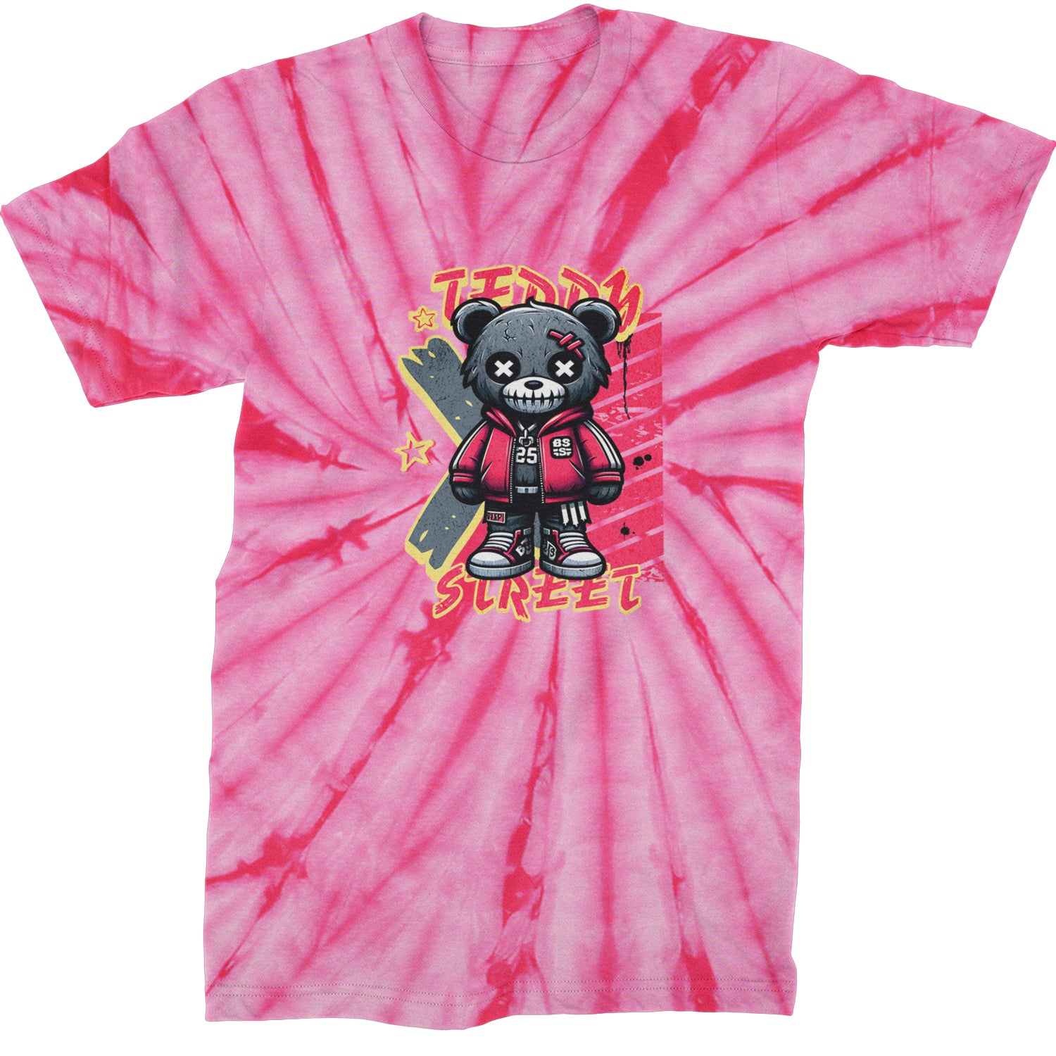 Teddy Attitude Urban Graffiti Bear  Mens T-shirt Tie-Dye Spider Pink