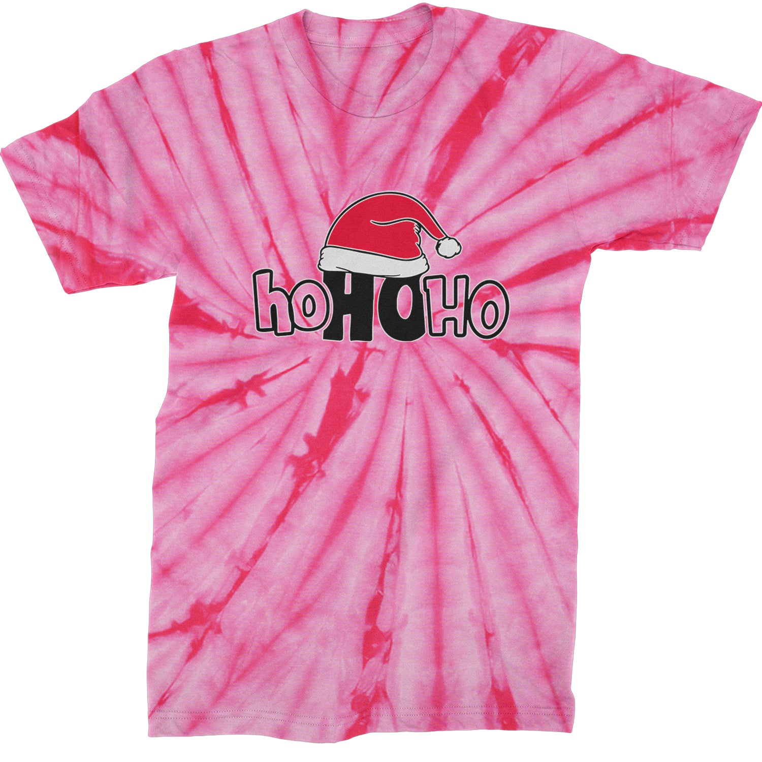 Ho Ho Ho Santa Christmas Hat  Mens T-shirt Tie-Dye Spider Pink