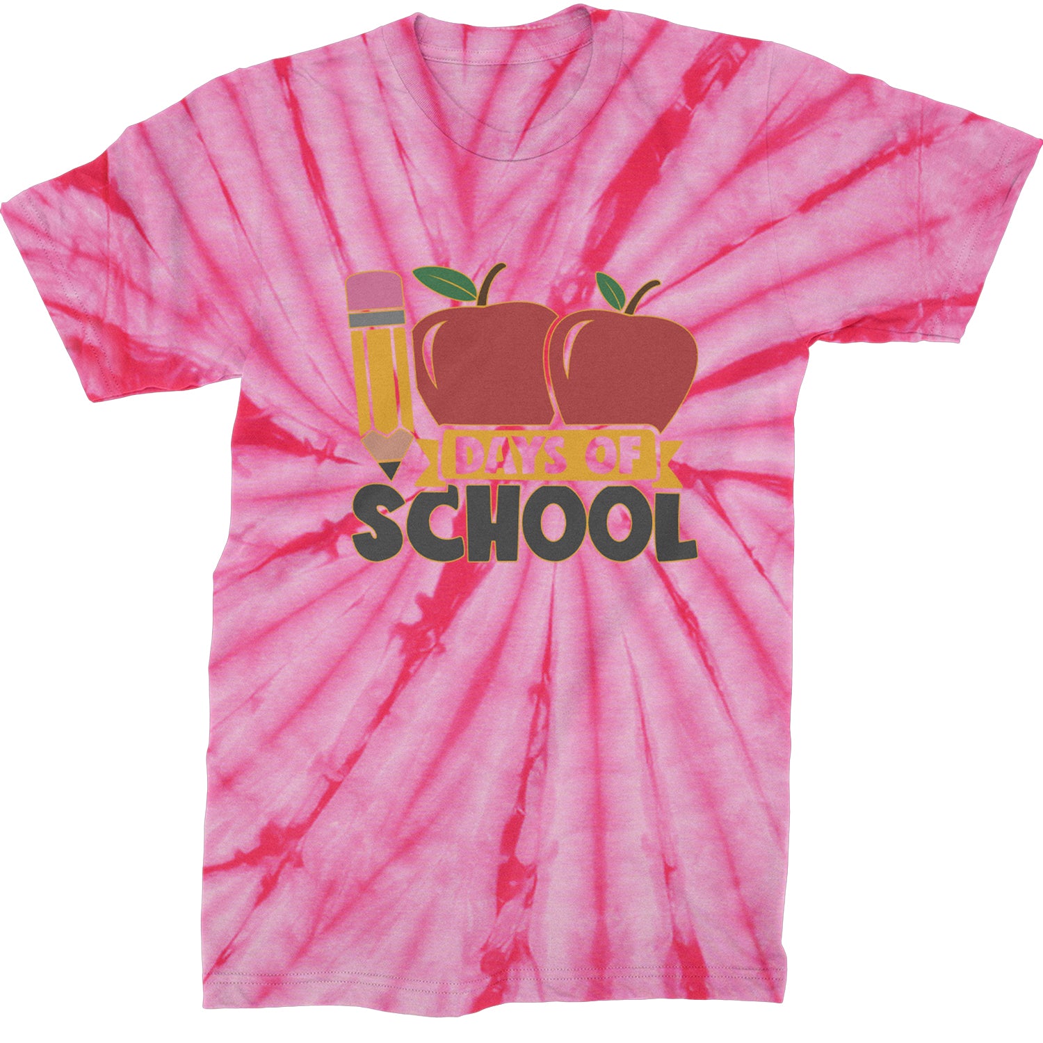 100 Days Of School Apple Pencil  Mens T-shirt Tie-Dye Spider Pink