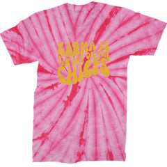 Karma Is The Guy On The Chiefs Boyfriend Mens T-shirt Tie-Dye Spider Pink
