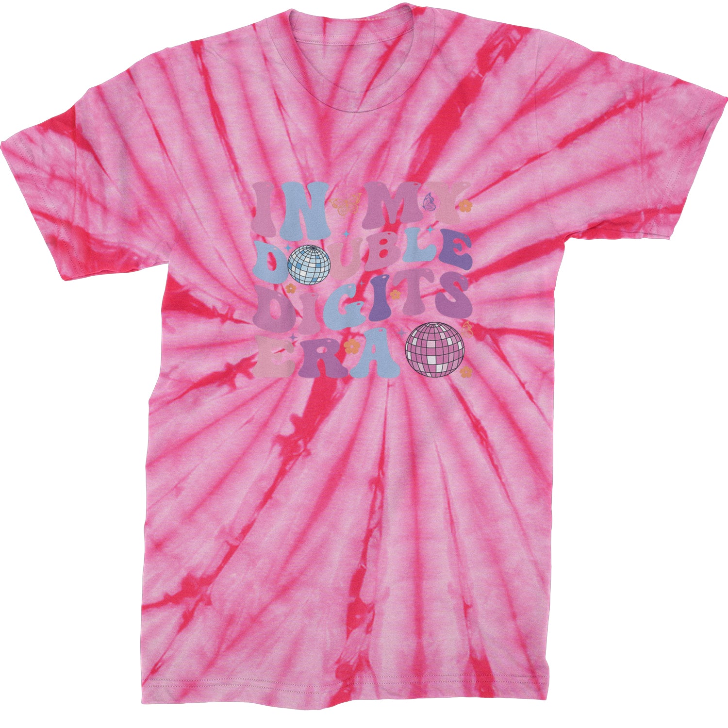 In My Double Digits Era Retro 10 Year Old 10th Birthday Mens T-shirt Tie-Dye Spider Pink