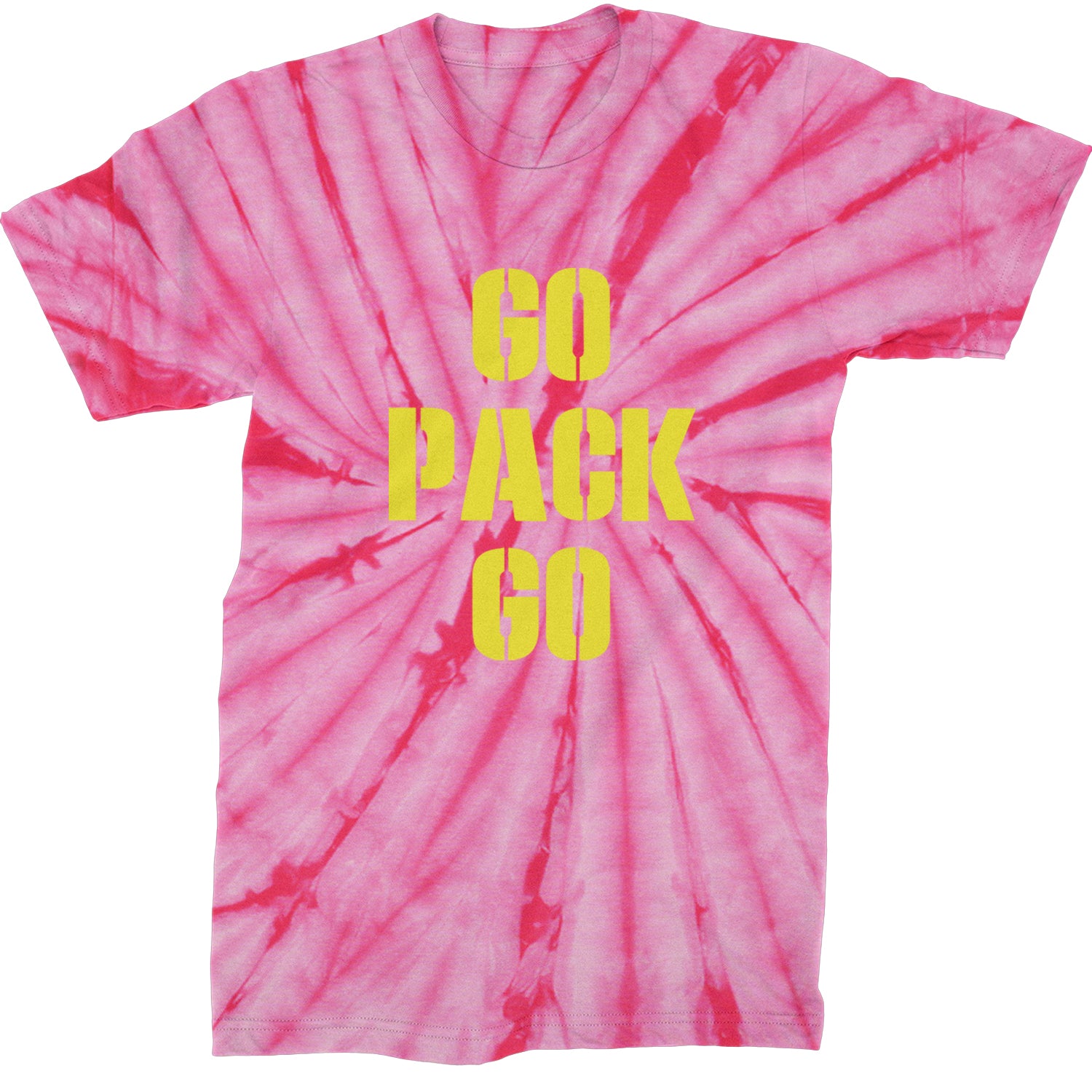 Go Pack Go Green Bay Mens T-shirt Tie-Dye Spider Pink