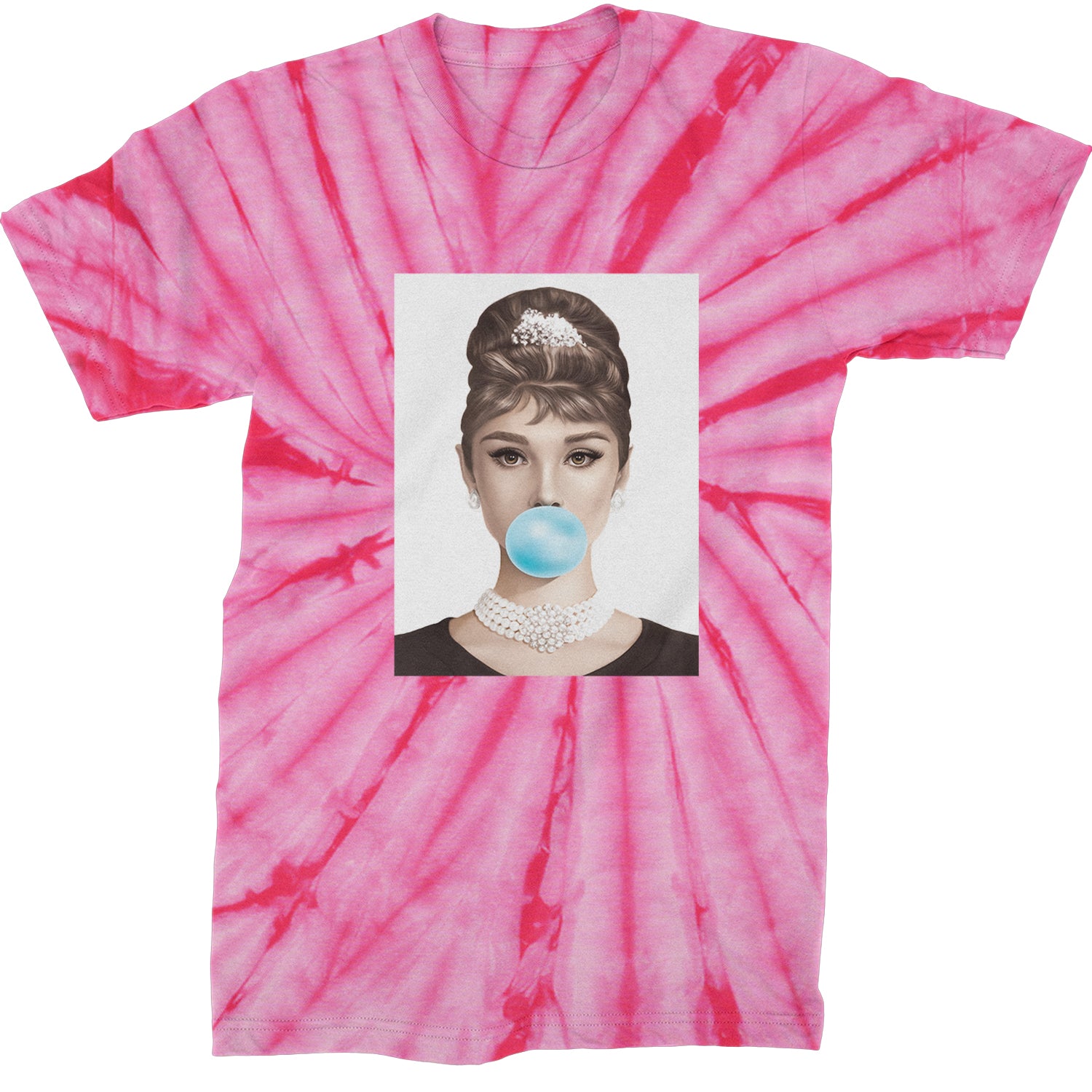 Audrey Hepburn Chewing Bubble Gum American Icon Mens T-shirt Tie-Dye Spider Pink