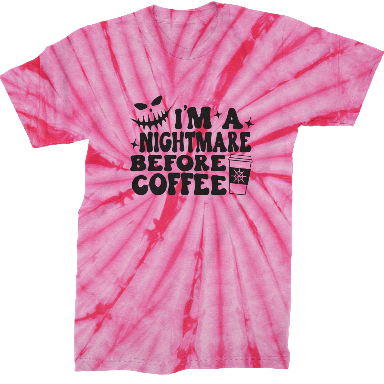 I'm A Nightmare Before Coffee Mens T-shirt Tie-Dye Spider Pink