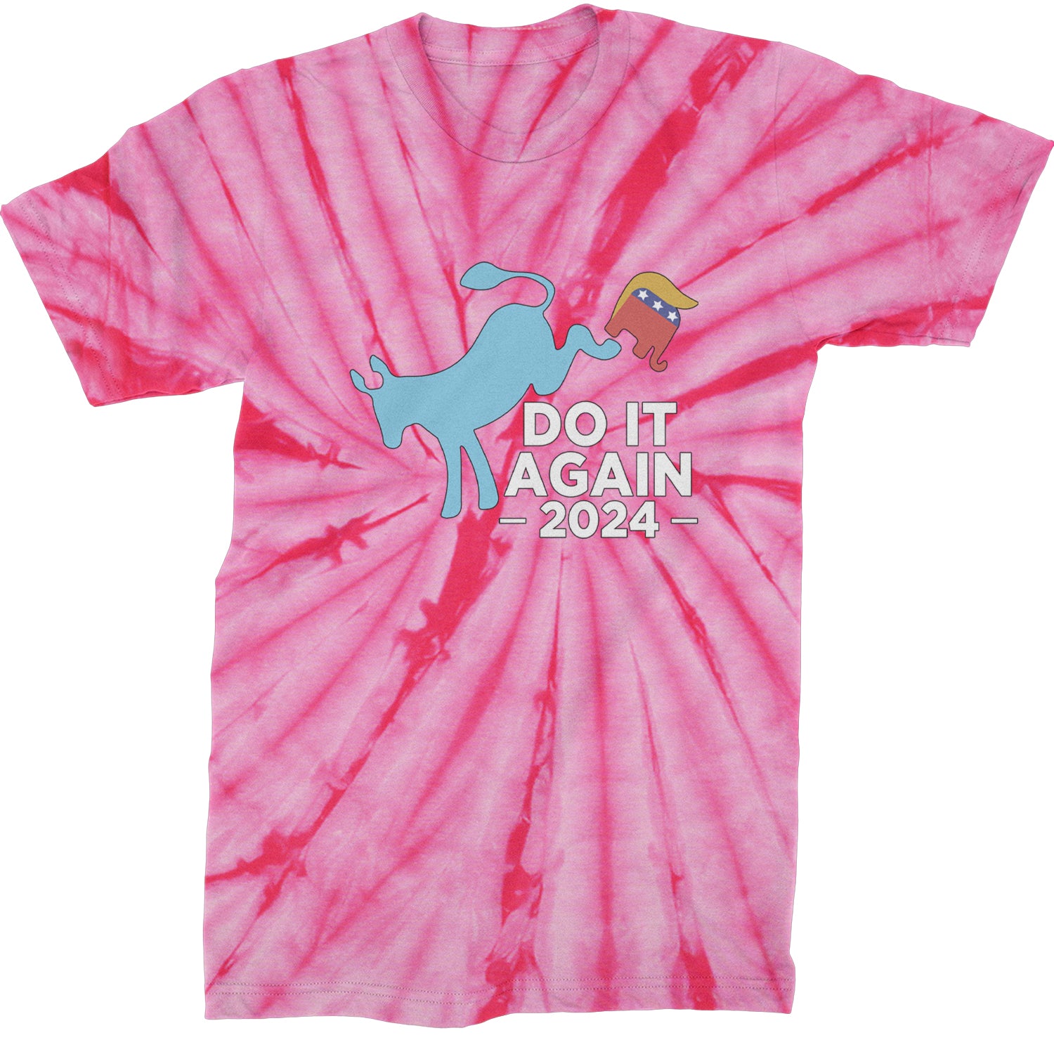 Do It Again - Democratic Donkey Kicking Republicans 2024 Political Humor Mens T-shirt Tie-Dye Spider Pink