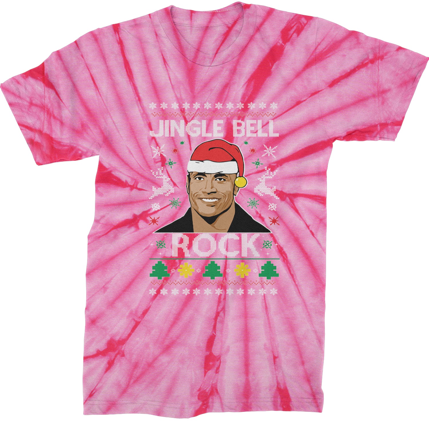 Jingle Bell Rock Ugly Christmas Mens T-shirt Tie-Dye Spider Pink