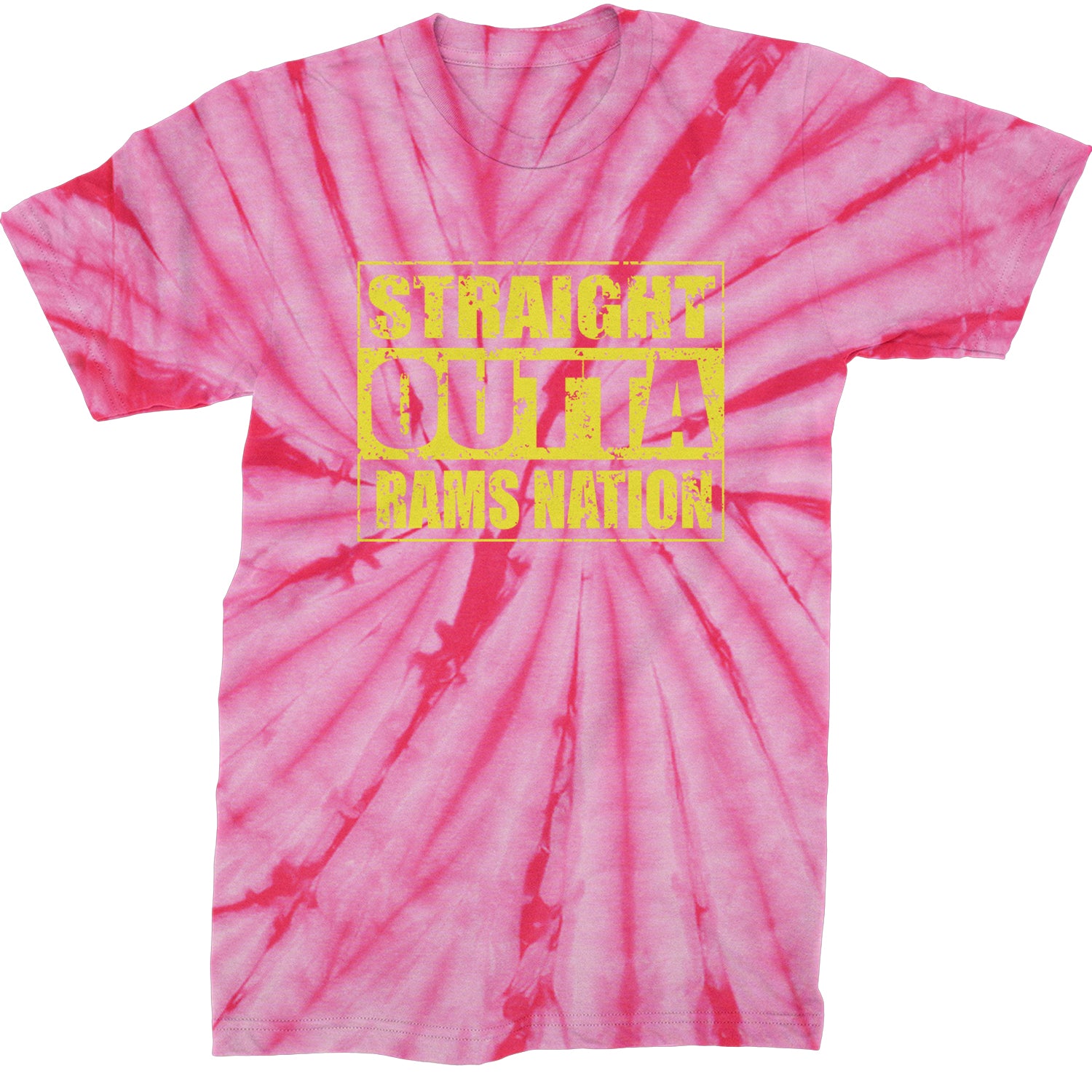 Straight Outta Rams Nation   Mens T-shirt Tie-Dye Spider Pink