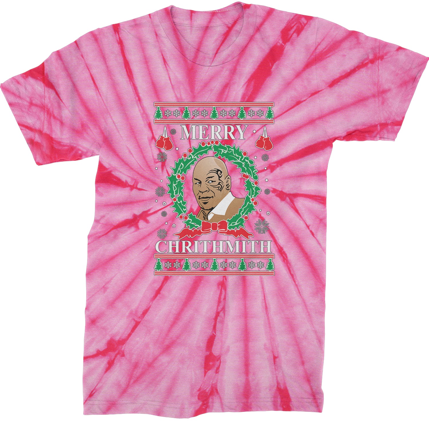 Merry Chrithmith Ugly Christmas  Mens T-shirt Tie-Dye Spider Pink