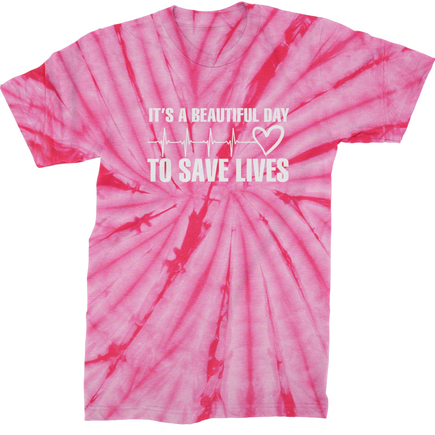 It's A Beautiful Day To Save Lives Nurse Doctor EKG Mens T-shirt Tie-Dye Spider Pink