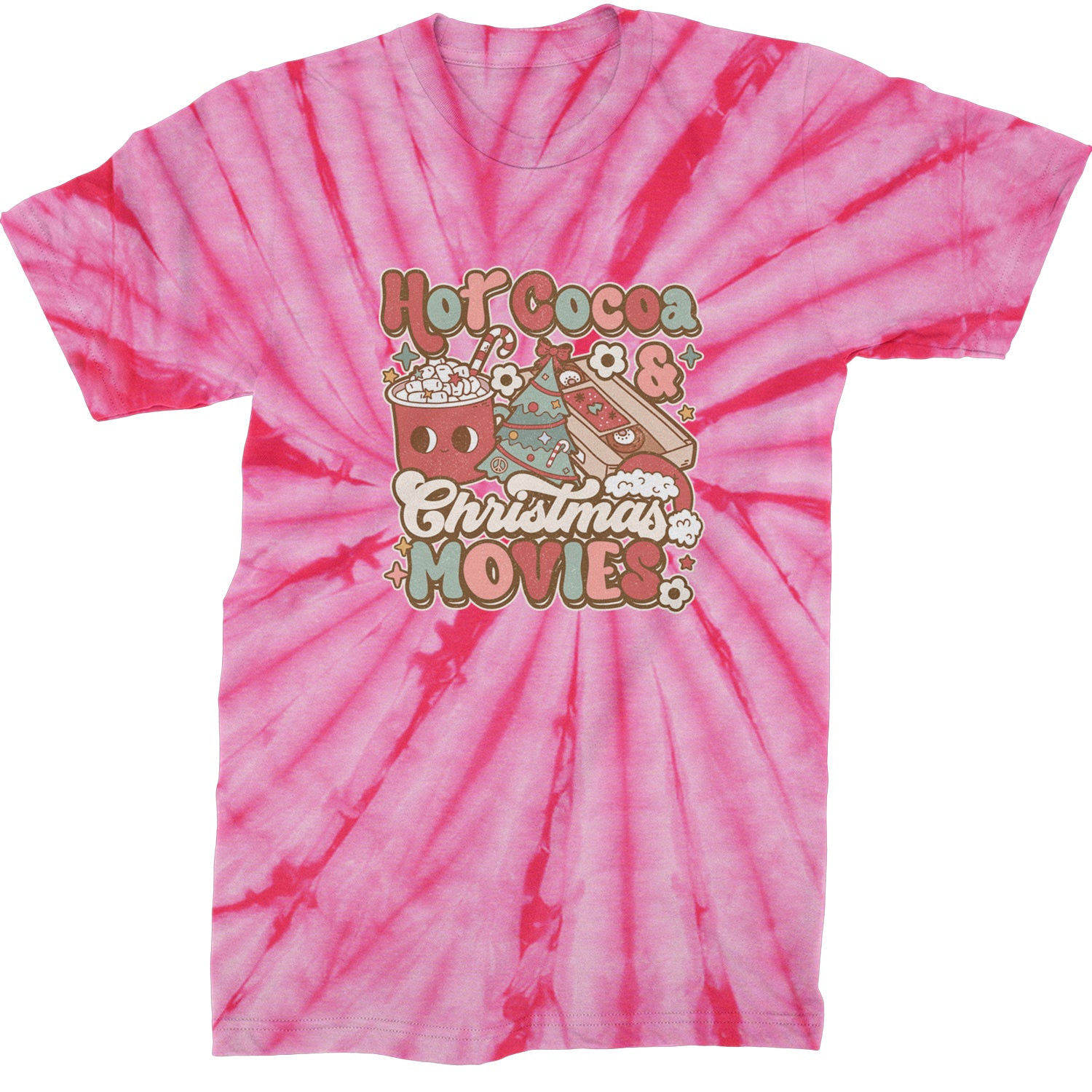 Hot Cocoa And Christmas Movies Holiday  Mens T-shirt Tie-Dye Spider Pink