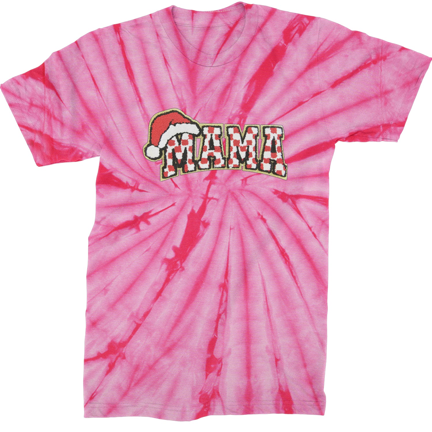 Mama Santa Hat Chenille Patch  Mens T-shirt Tie-Dye Spider Pink