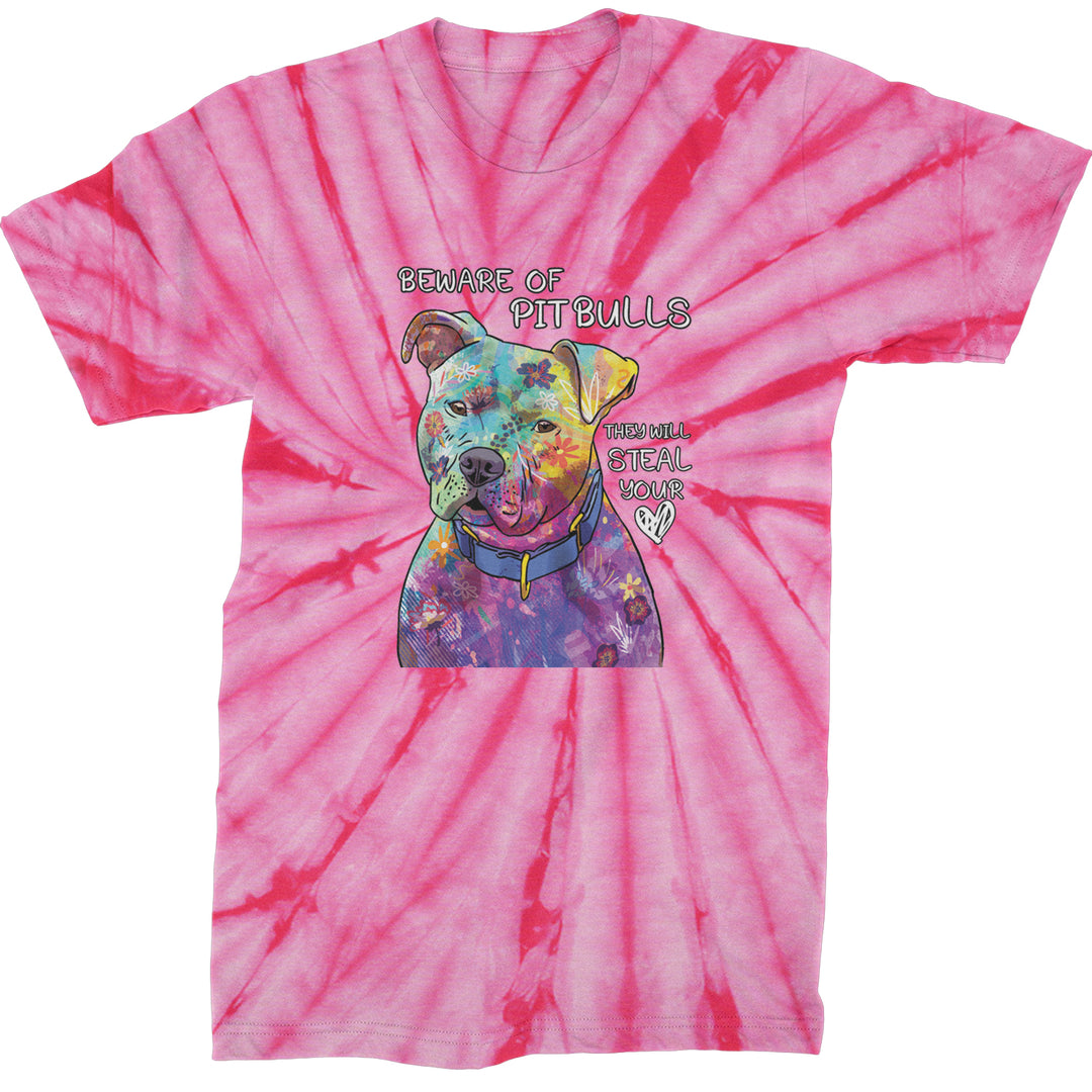 Beware Of Pit Bulls, They Will Steal Your Heart  Mens T-shirt Tie-Dye Spider Pink
