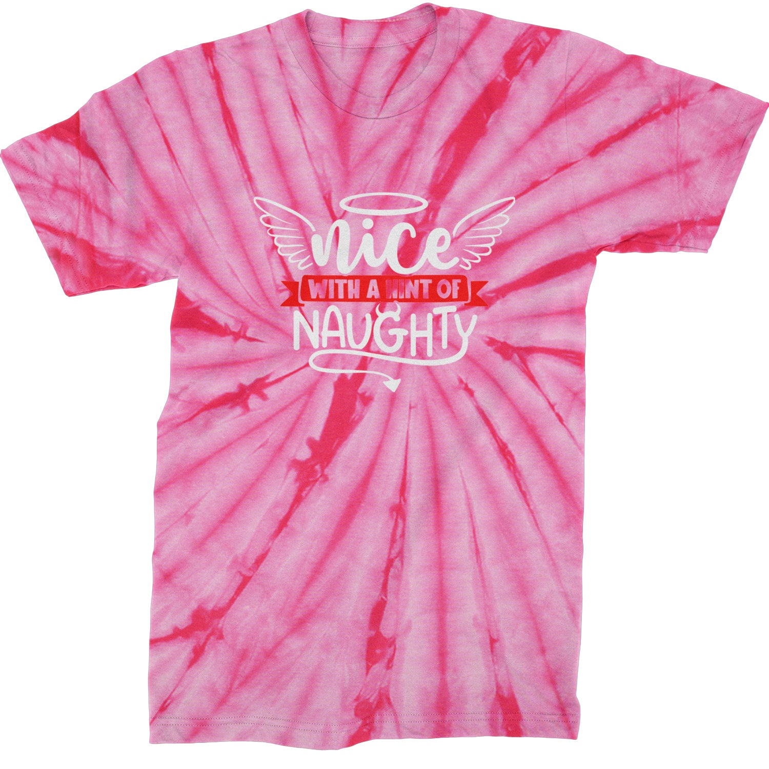 Nice with a Hint of Naughty Christmas Mens T-shirt Tie-Dye Spider Pink