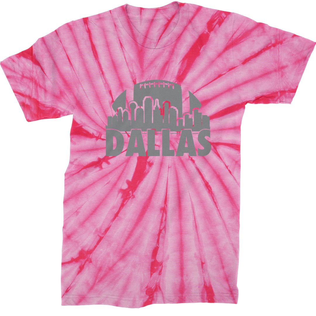 Dallas Texas Skyline Mens T-shirt Tie-Dye Spider Pink
