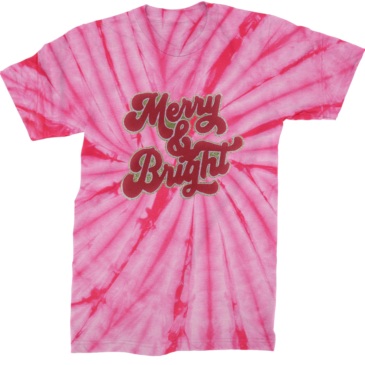 Merry & Bright Chenille Glitter  Mens T-shirt Tie-Dye Spider Pink