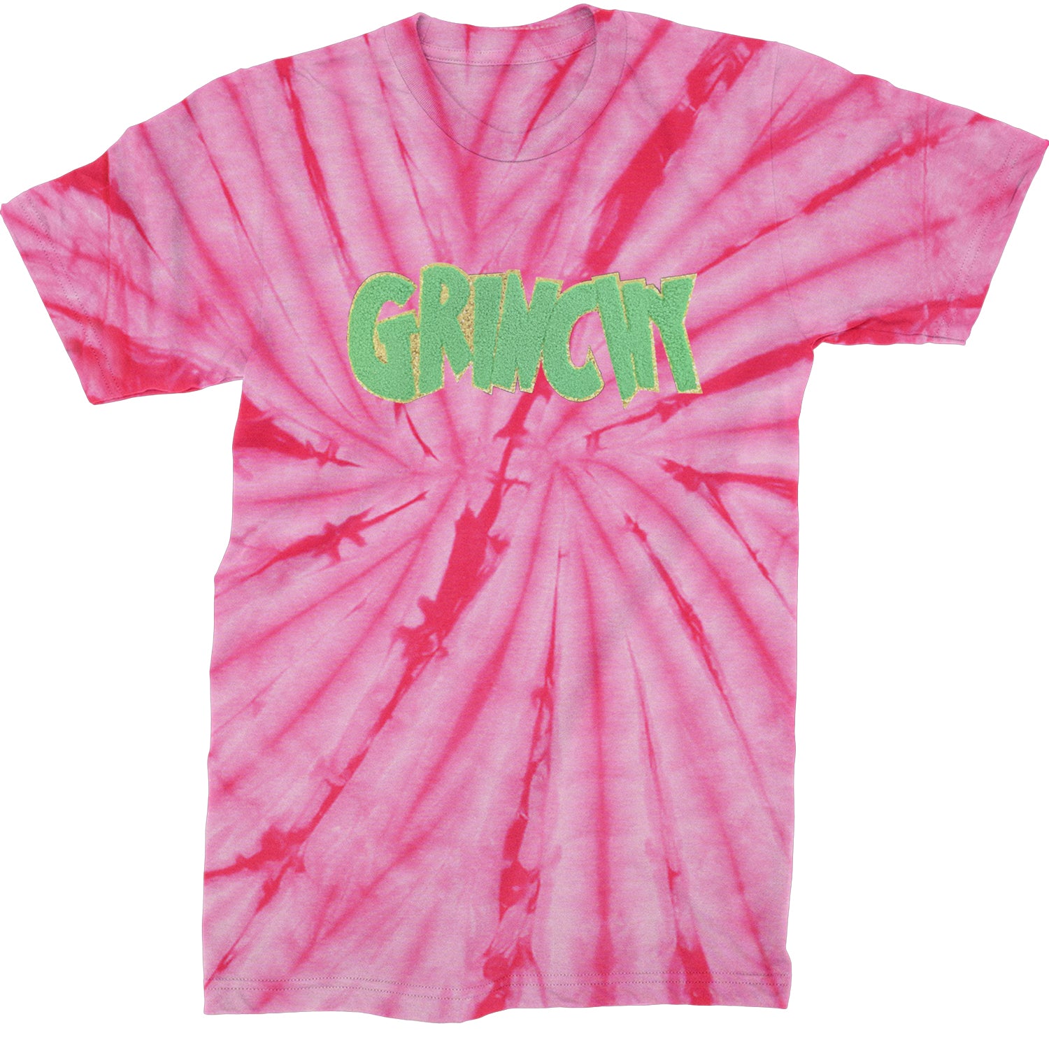 Green Gr-nchy Chenille Patch  Mens T-shirt Tie-Dye Spider Pink