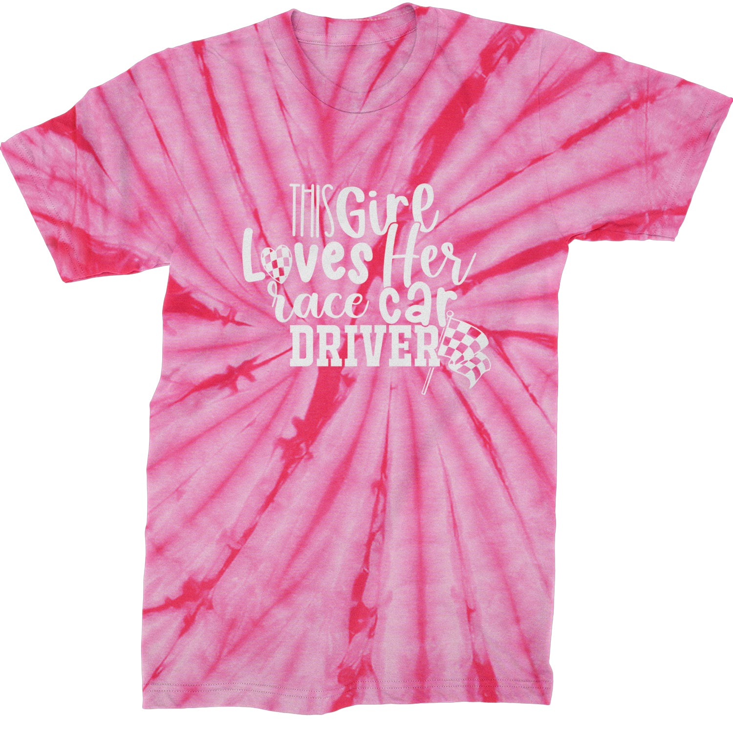 This Girl Loves Her Racecar Driver Mens T-shirt Tie-Dye Spider Pink