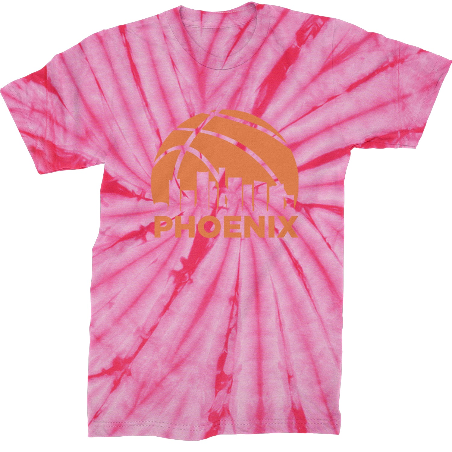 Phoenix Basketball Sunset City Skyline Mens T-shirt Tie-Dye Spider Pink