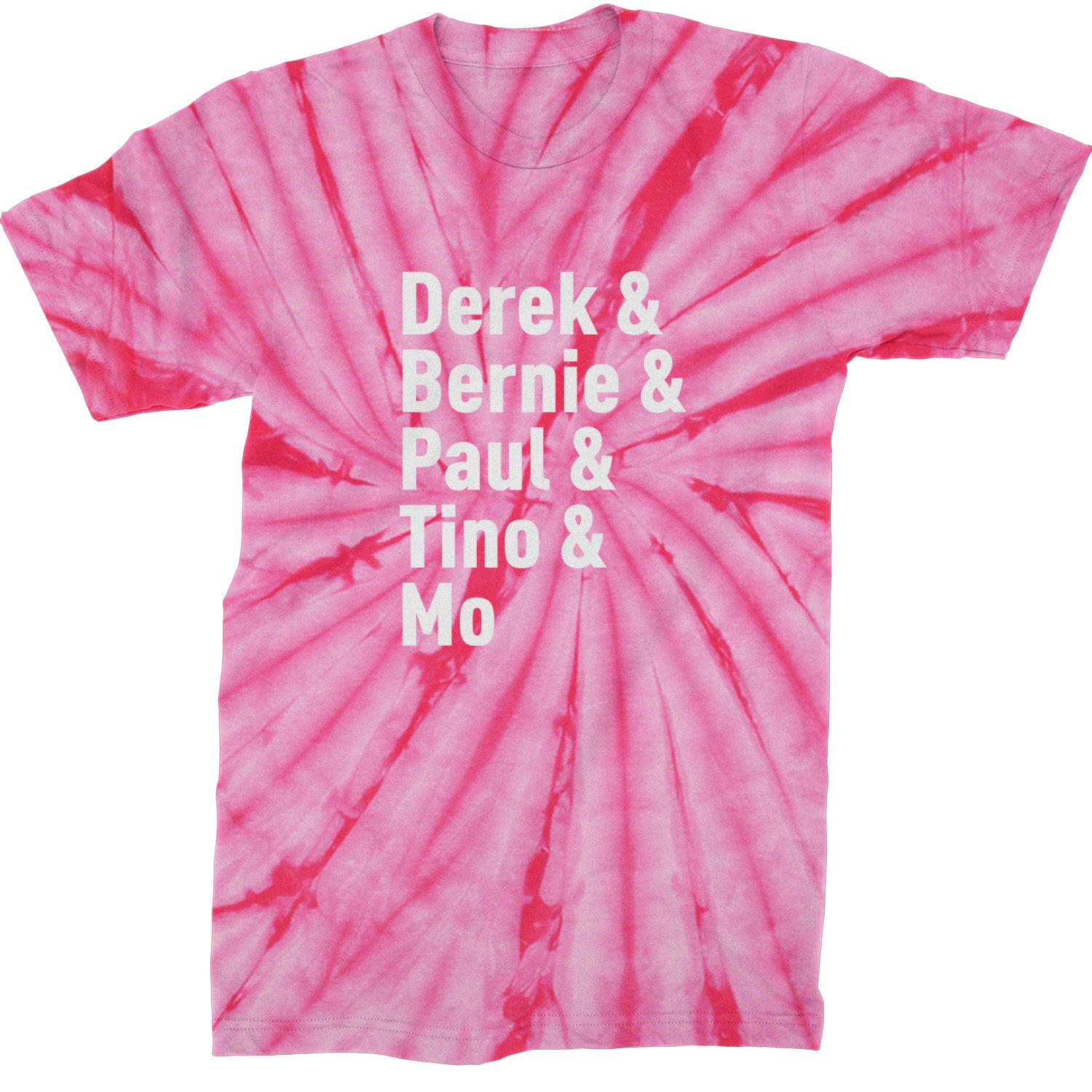 Derek & Bernie & Paul & Tino & Mo Mens T-shirt Tie-Dye Spider Pink