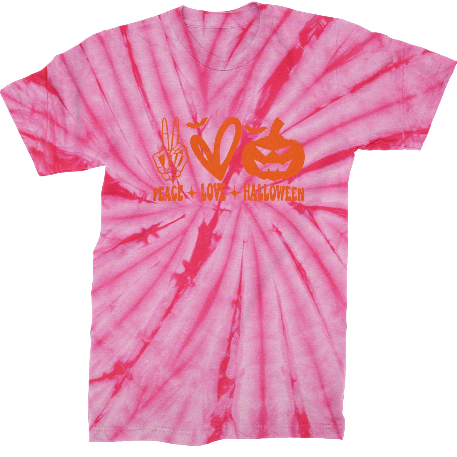 Peace, Love and Halloween Mens T-shirt Tie-Dye Spider Pink