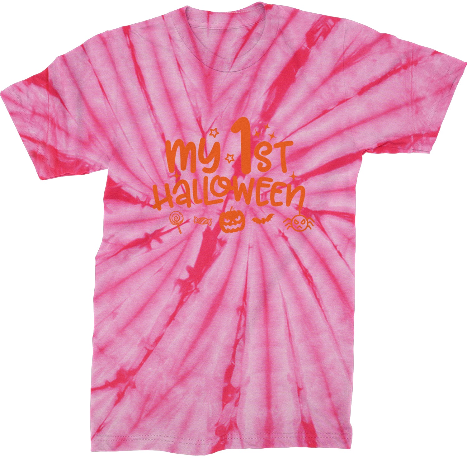 My First Halloween Mens T-shirt Tie-Dye Spider Pink