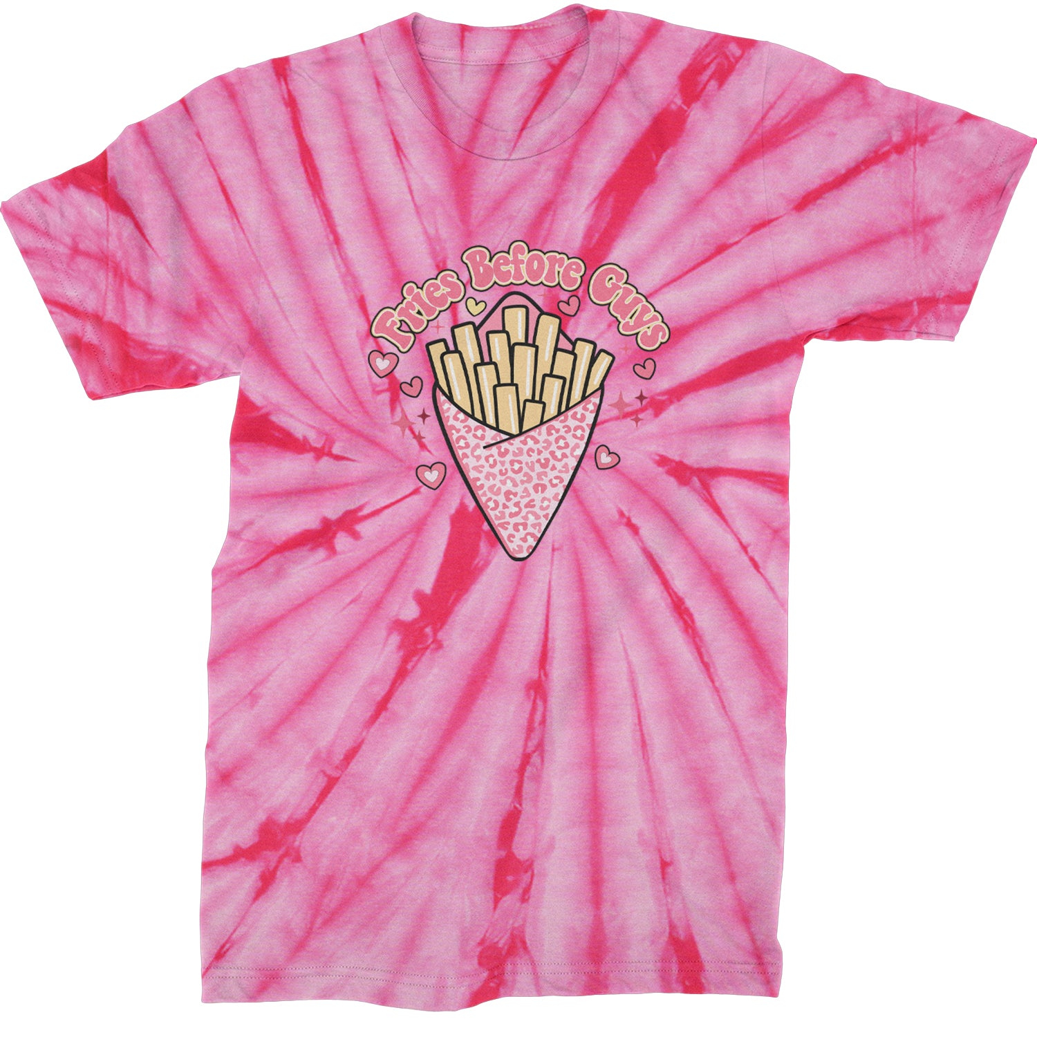 Fries Before Guys  Mens T-shirt Tie-Dye Spider Pink