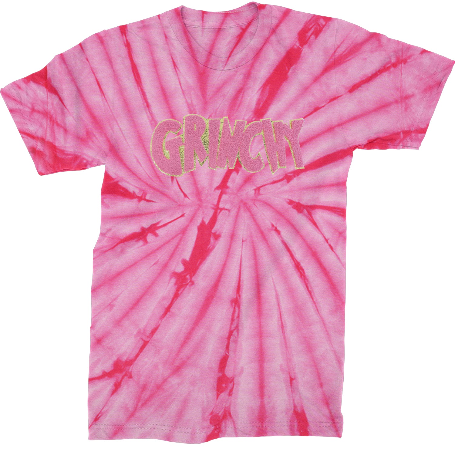 Pink Gr-nchy Chenille Patch  Mens T-shirt Tie-Dye Spider Pink