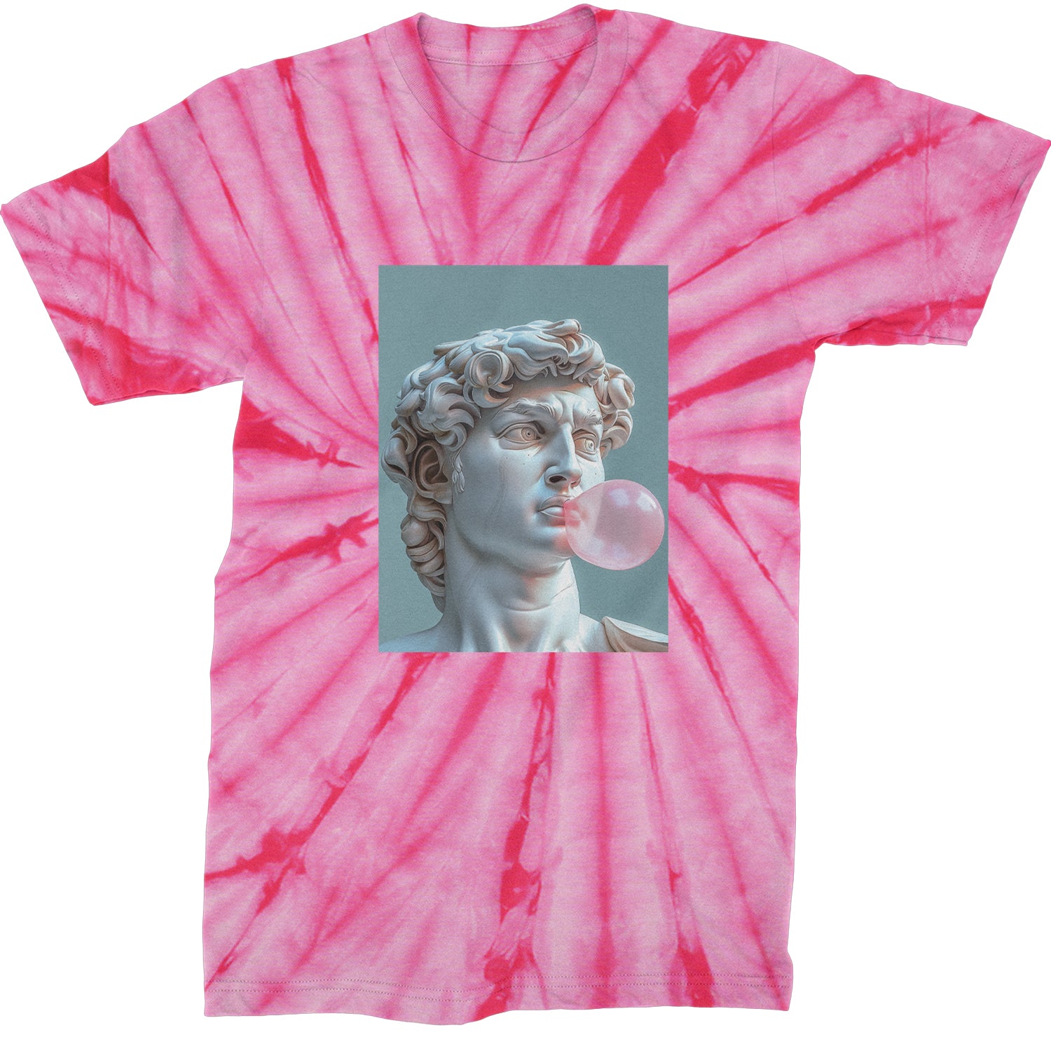 Michelangelo's David with Bubble Gum Contemporary Statue Art Mens T-shirt Tie-Dye Spider Pink