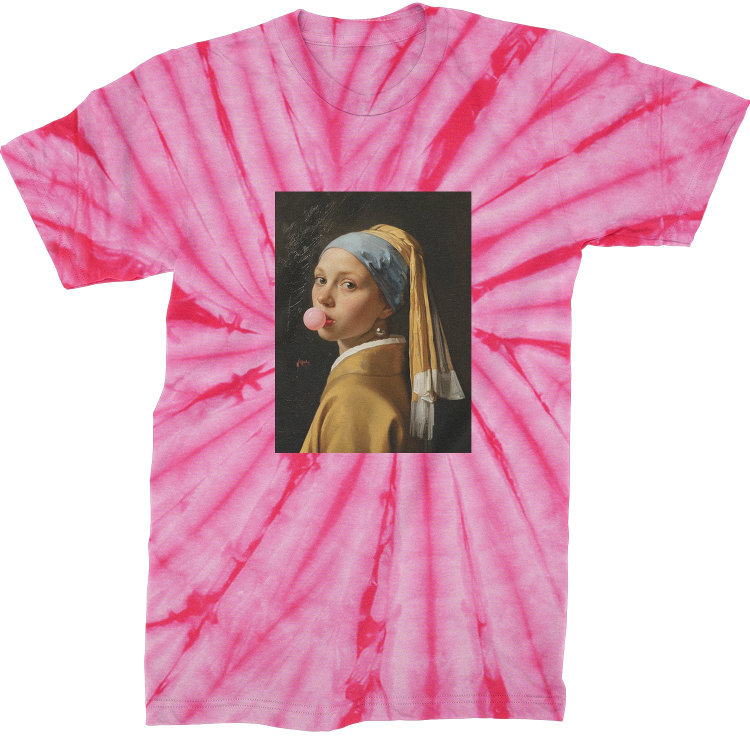 Girl with a Pearl Earring Bubble Gum Contemporary Art Mens T-shirt Tie-Dye Spider Pink