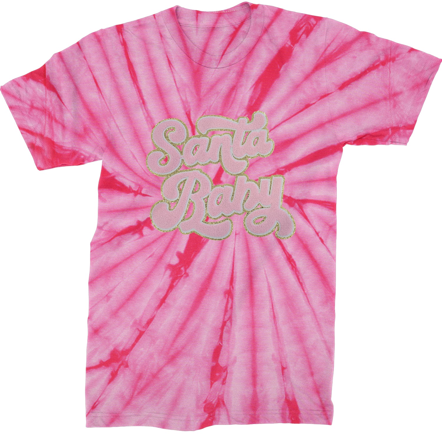 Pink Santa Baby Chenille Patch  Mens T-shirt Tie-Dye Spider Pink