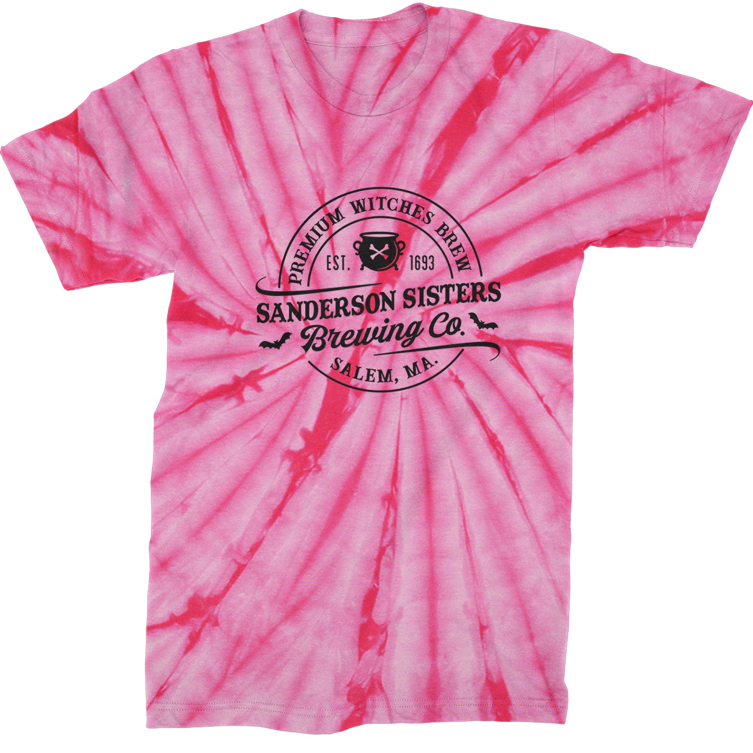 Sanderson Sisters Brewing Company Witches Brew Mens T-shirt Tie-Dye Spider Pink