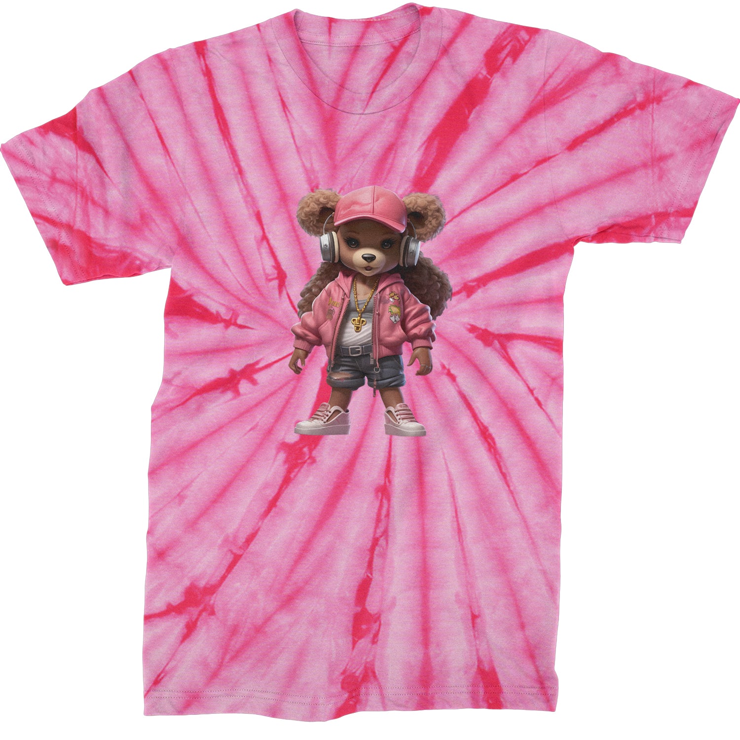 Pink Female Urban Graffiti Bear  Mens T-shirt Tie-Dye Spider Pink