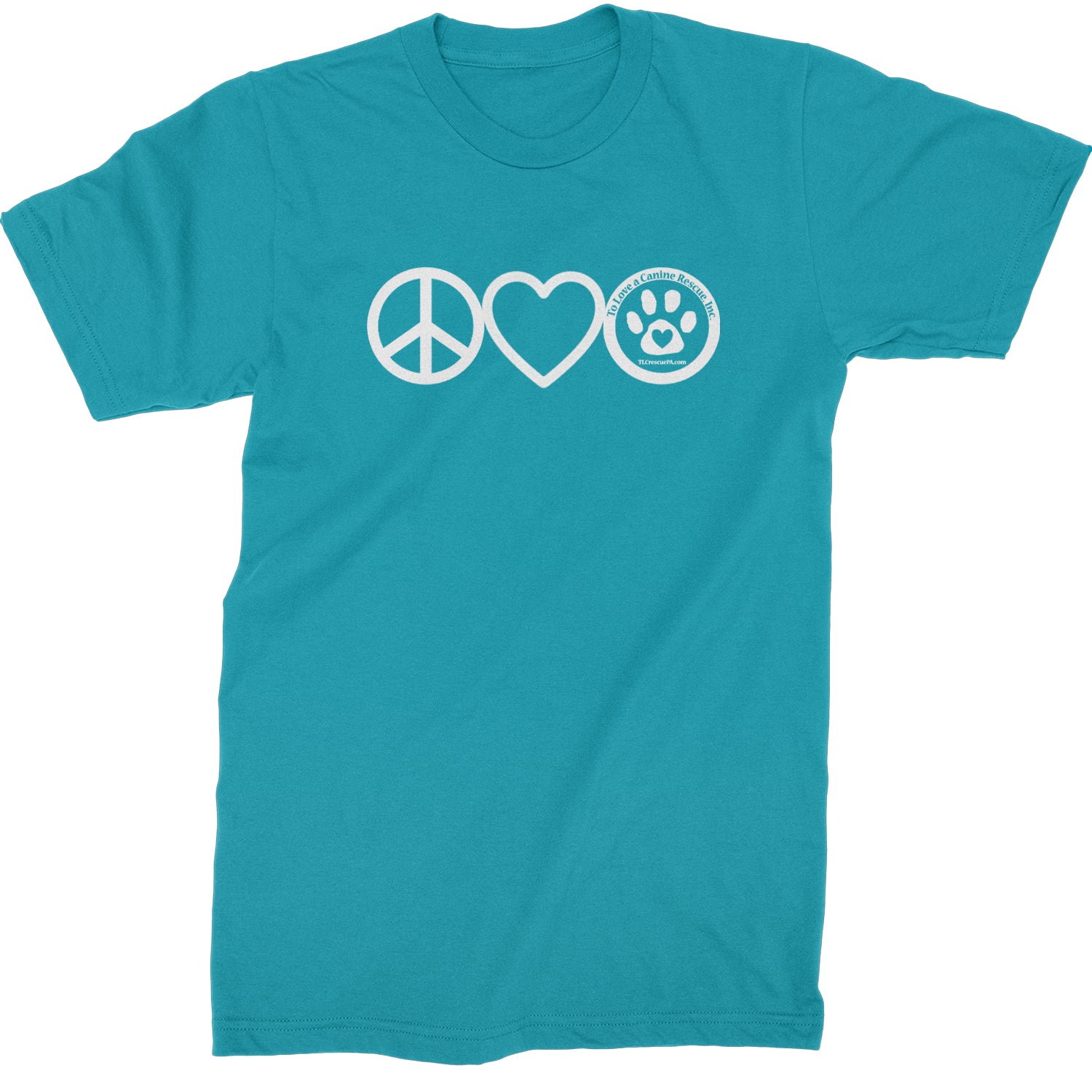 Peace, Love and TLC Dog Rescue Mens T-shirt Teal