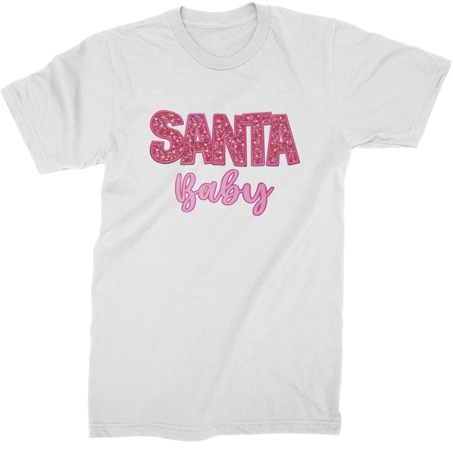 Santa Baby Faux Patch and Sequins  Mens T-shirt White