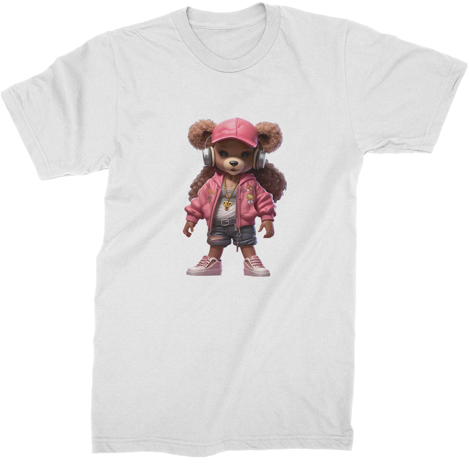 Pink Female Urban Graffiti Bear  Mens T-shirt White