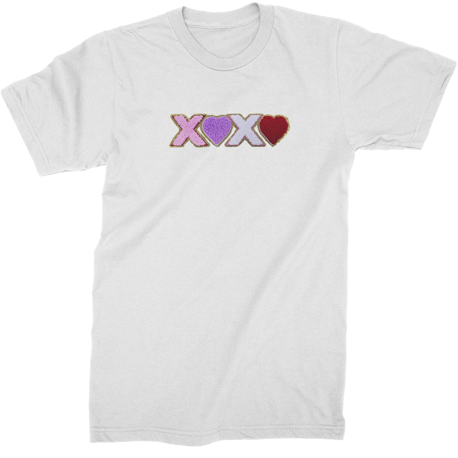 XOXO Chenille Patch Valentines Days  Mens T-shirt White