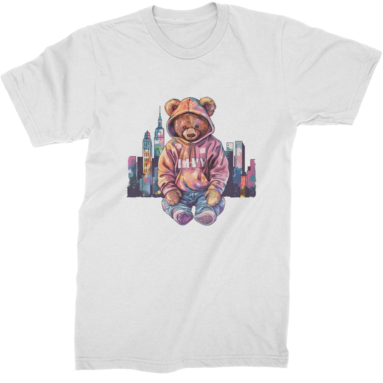 City Skyline Urban Graffiti Bear  Mens T-shirt White