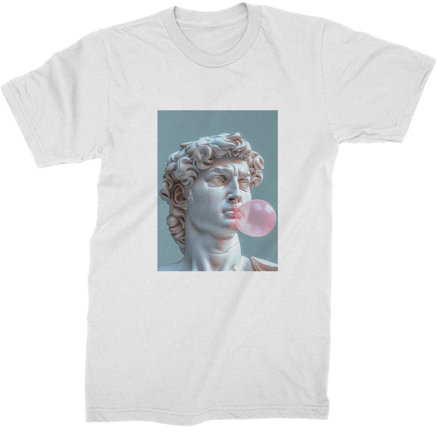 Michelangelo's David with Bubble Gum Contemporary Statue Art Mens T-shirt White