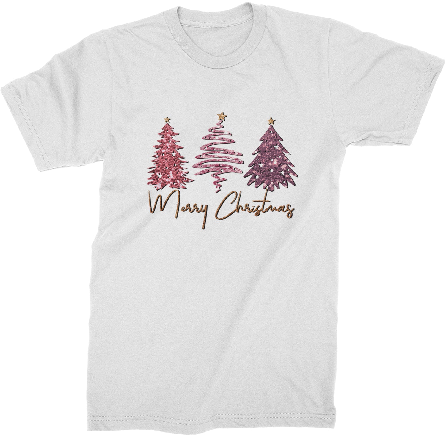 Merry Christmas Faux Glitter Trees  Mens T-shirt White