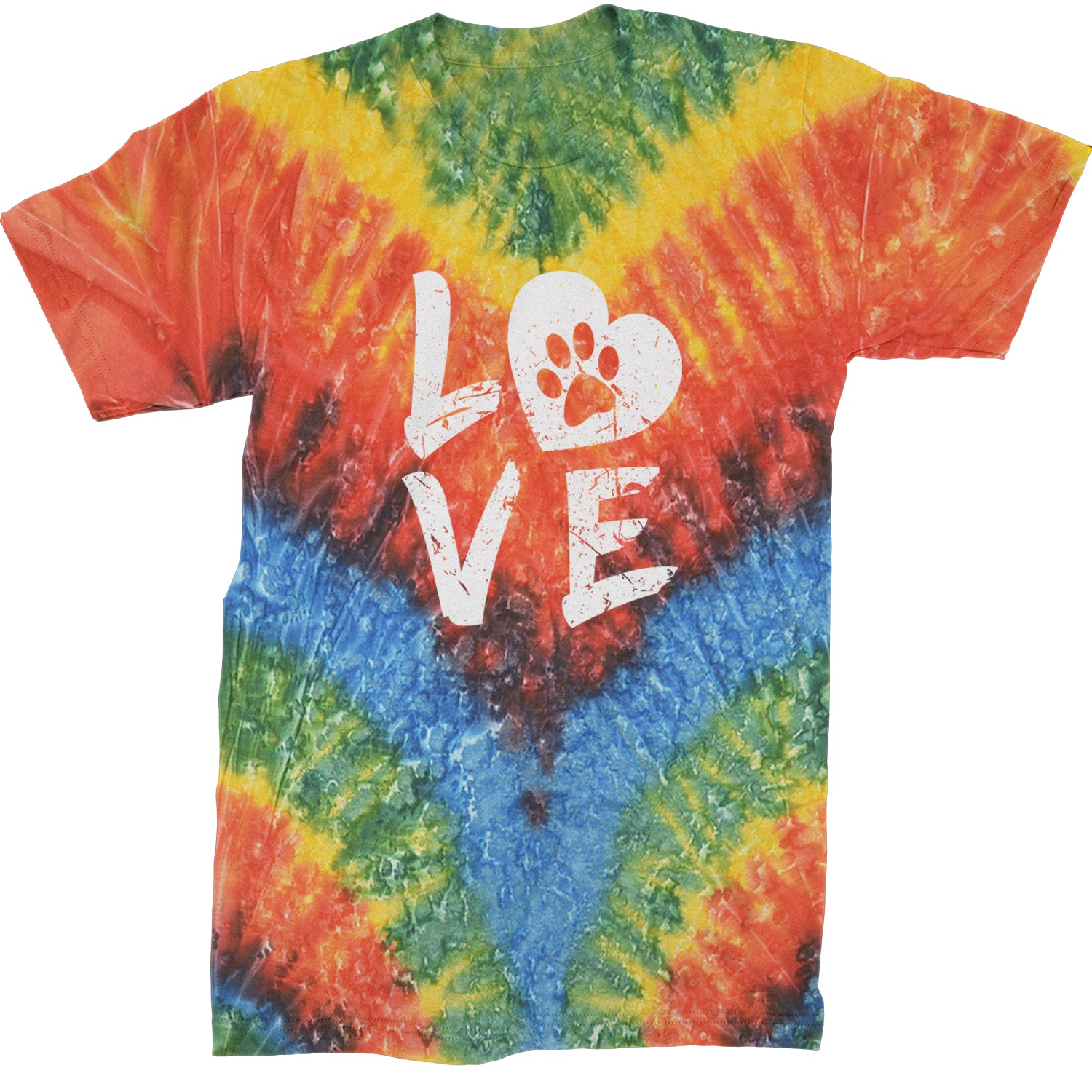 I Love My Dog Paw Print  Mens T-shirt Tie-Dye Woodstock