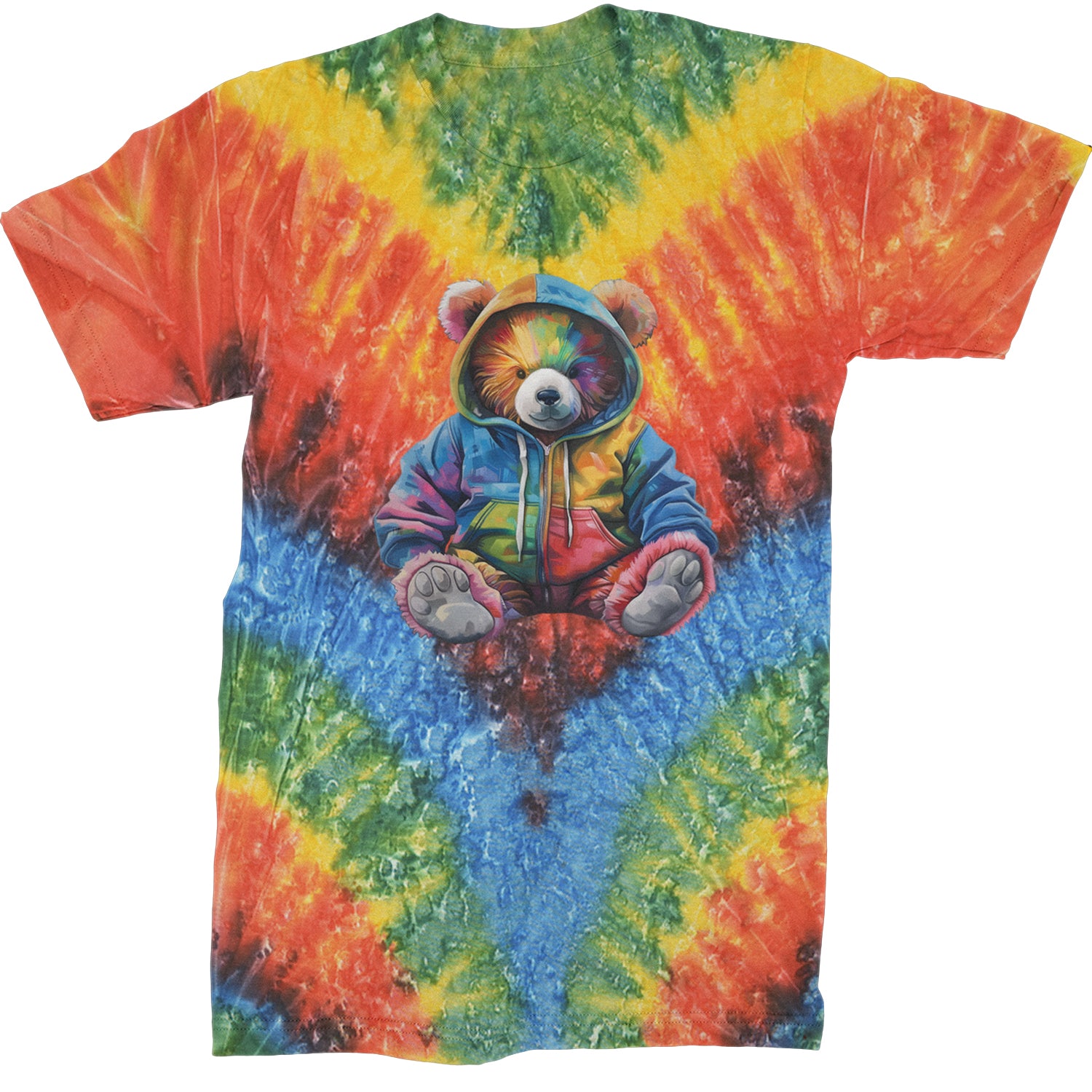 Rainbow Streetwear Urban Graffiti Bear  Mens T-shirt Tie-Dye Woodstock