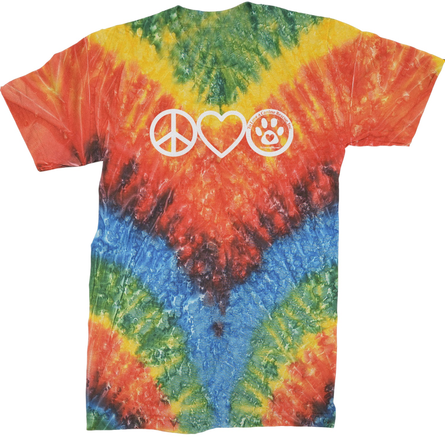 Peace, Love and TLC Dog Rescue Mens T-shirt Tie-Dye Woodstock