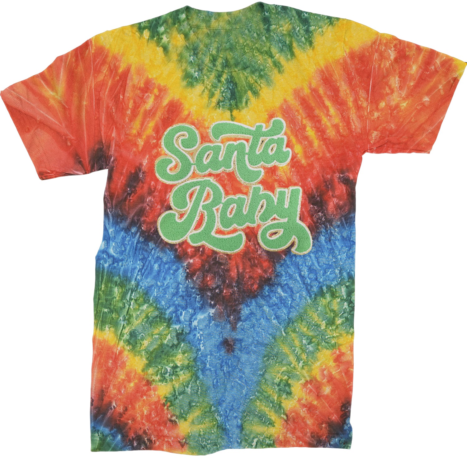 Green Santa Baby Chenille Patch  Mens T-shirt Tie-Dye Woodstock