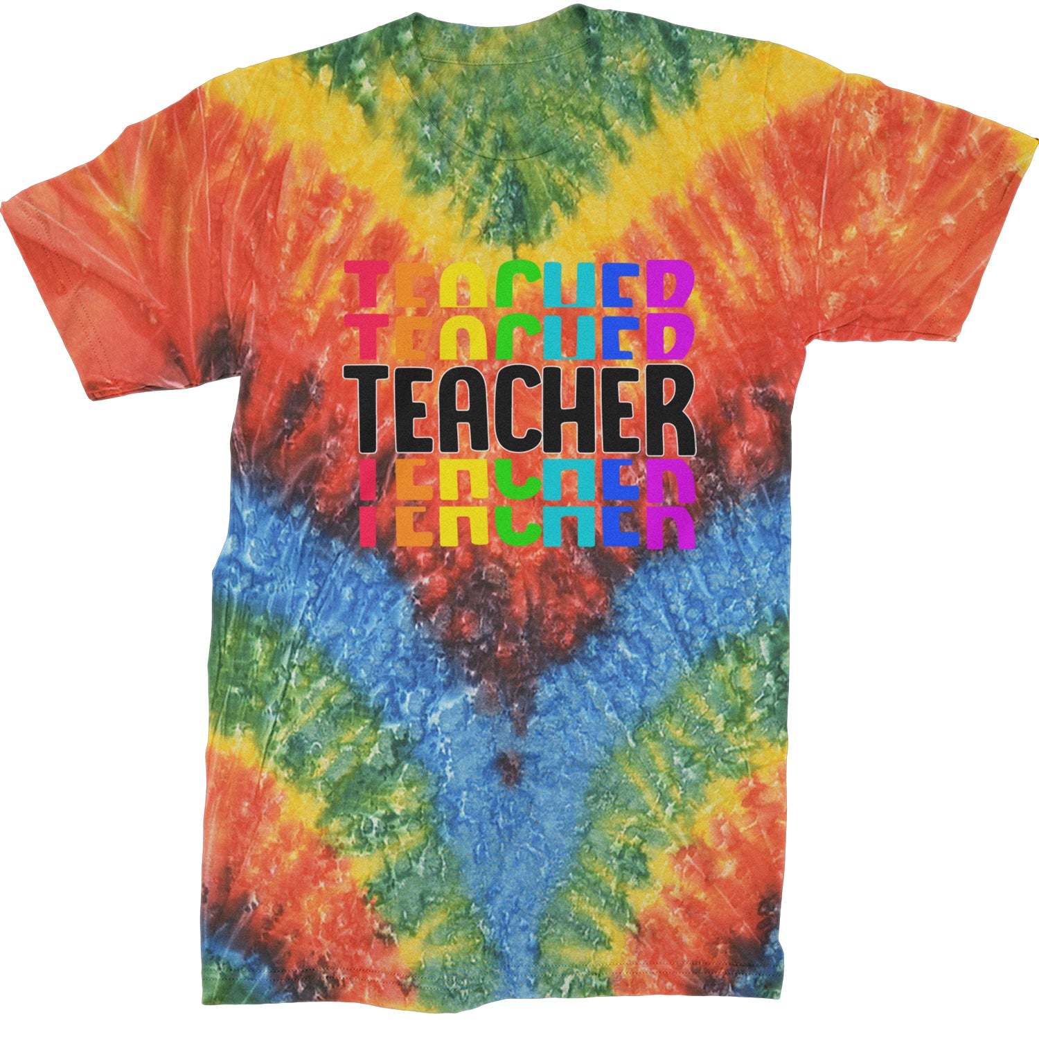 Teacher Repeated Rainbow Pattern  Mens T-shirt Tie-Dye Woodstock