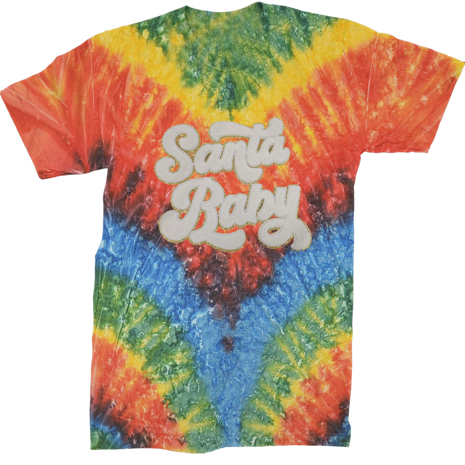 White Santa Baby Chenille Patch  Mens T-shirt Tie-Dye Woodstock