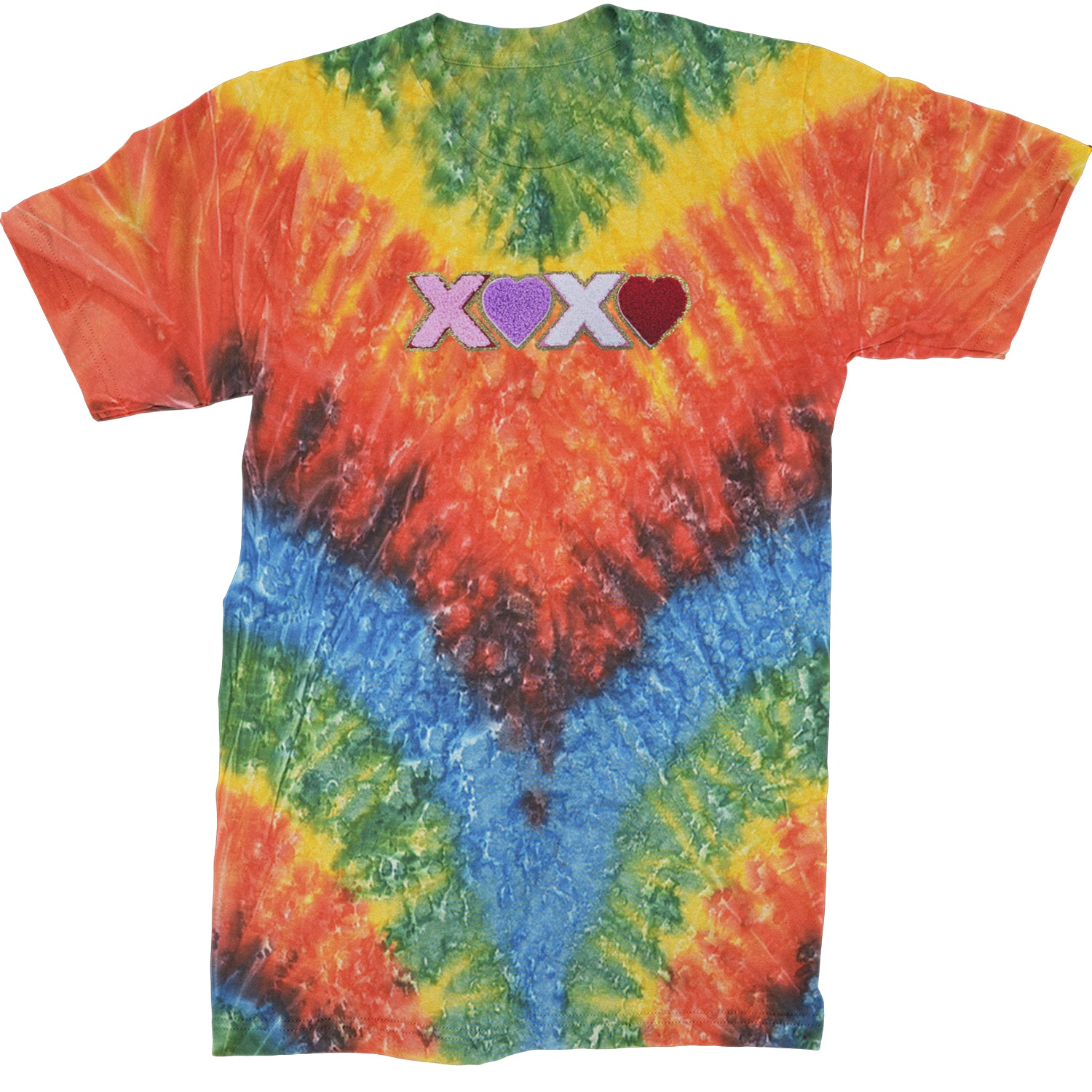 XOXO Chenille Patch Valentines Days  Mens T-shirt Tie-Dye Woodstock